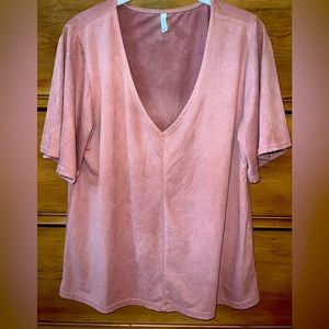 Velvet pink v neck top